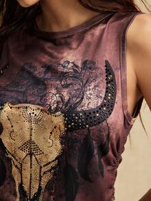 Easelle 女士个性化印花圆领无袖背心 - 摩卡棕 - 查看 5