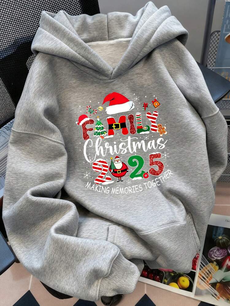 Sudadera con capucha de Navidad Familia 2025 haciendo recuerdos juntos diseño navideño con Santa Claus árbol y calcetines para celebrar la temporada festiva - Gris - Añade 3