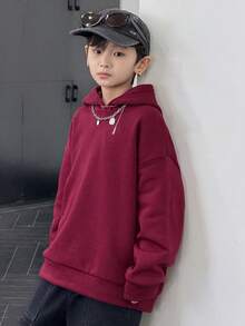 DAZY Tween Boy Casual Loose Solid Color Fleece Sweatshirt, Basic Style For Students, Cool Autumn