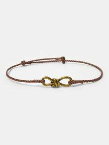 MOTF Classy 1件女士棕色编织绳金属结形扣环装饰腰带，简约优雅，适合搭配连衣裙、牛仔裤、外套，百搭配饰 - 棕色 - 查看 3