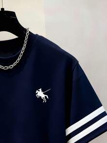 Men's Round Neck Printed Embroidered T-Shirt - Round Neck Casual Top - Lightweight T-Shirt Suitable For All Seasons - Multicolor - View 3