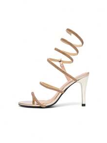 CUCCOO SZL Fashionable Crystal Ankle Strap Sexy High Heel Sandals, Suitable For Dates, Gatherings, Parties And Other Occasions - Gold - View 3