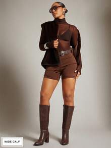 SHUZIA Women's Wide-Calf Glamorous Comfortable Pointed Toe Block Heel Knee High Boots For Christmas - Coffee Brown - View 7
