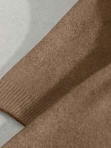 Franclia Rundhalsad lång stickad tröjklänning för kvinnor med knappar och bälte - Brun - Visa 5