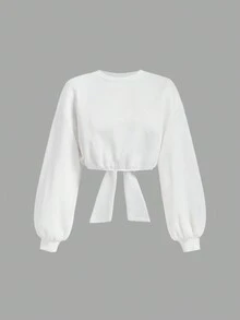 SHEIN MOD 女式白色长袖休闲运动衫，后背大蝴蝶结，返校季，白色上衣，学院风上衣，秋冬女式运动衫 - 白色 - 查看 2