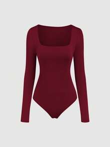 Sweetra 3pcs/Set Women's Long Sleeve Bodysuit In Apricot, Coffee Brown, Black, Slim Fit Minimalist Commuter Versatile - Multicolor - View 8