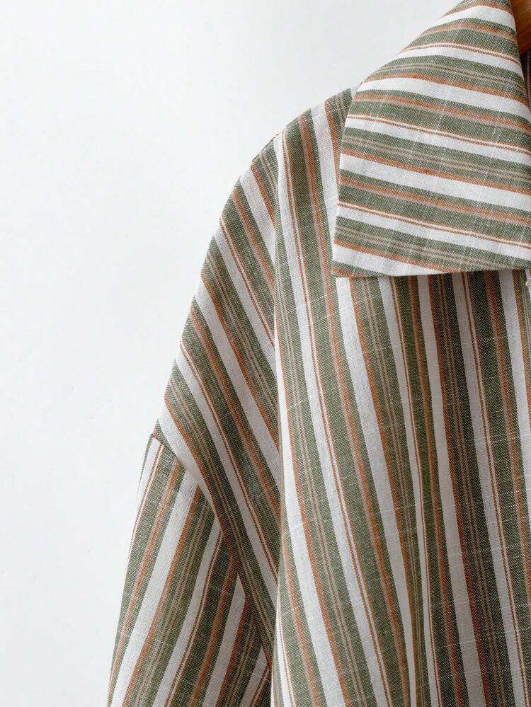 SHEIN LUNE Plus Size Women Thanksgiving For Women Fall Casual Everyday Wear, Striped Print Long Sleeve Shirt, Casual Loose Comfy Long Style New Year Women's For Home And Vacation, Fall, Thanksgiving Women Christmas For Women Blouse Casual Loose Comfy Long Style For Home And Vacation, Fall Shirt Holiday Blouse - Multicolor - View 3