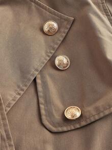 SHEIN MOD 女式短款休闲宽松风衣（配腰带）、秋季外套、秋季大衣、秋装、邮轮女士、返校季 - 卡其色 - 查看 4