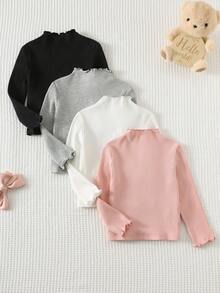 Cozy Pixies 4件套女婴纯色柔软针织圆领长袖套头衫套装，日常衬衫，女婴休闲针织衫，罗纹针织衫，长袖针织衫 - 彩色 - 查看 2