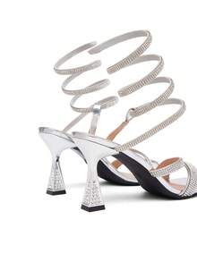 CUCCOO SZL Women's Fashionable Silver Rhinestone Ankle Strap High Heel Sandals, Suitable For Dates, Gatherings, Parties And Various Occasions - Silver - View 8