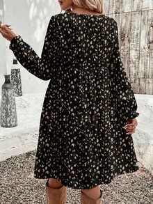 EMERY ROSE Vestido de talla grande con cuello redondo y ajuste holgado con estampado de lunares de leopardo vintage, adecuado para otoño/invierno - Multicolor - Ver 8