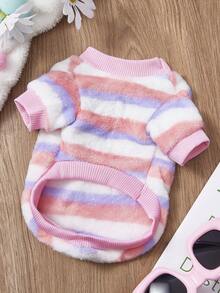 PETSIN 1件粉色条纹彩色宠物透气保暖连帽衫秋冬度假休闲厚宠物服装 - 粉色 - 查看 3