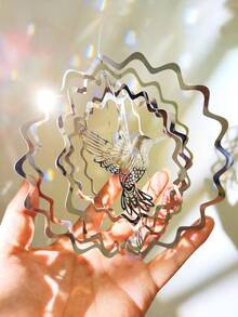 1pc 3d Hummingbird Shape Sun Catcher For Outdoor Garden Decoration, Metal Stainless Steel Wind Spinner Wind Chime Hanging Ornament - Silver - View 5