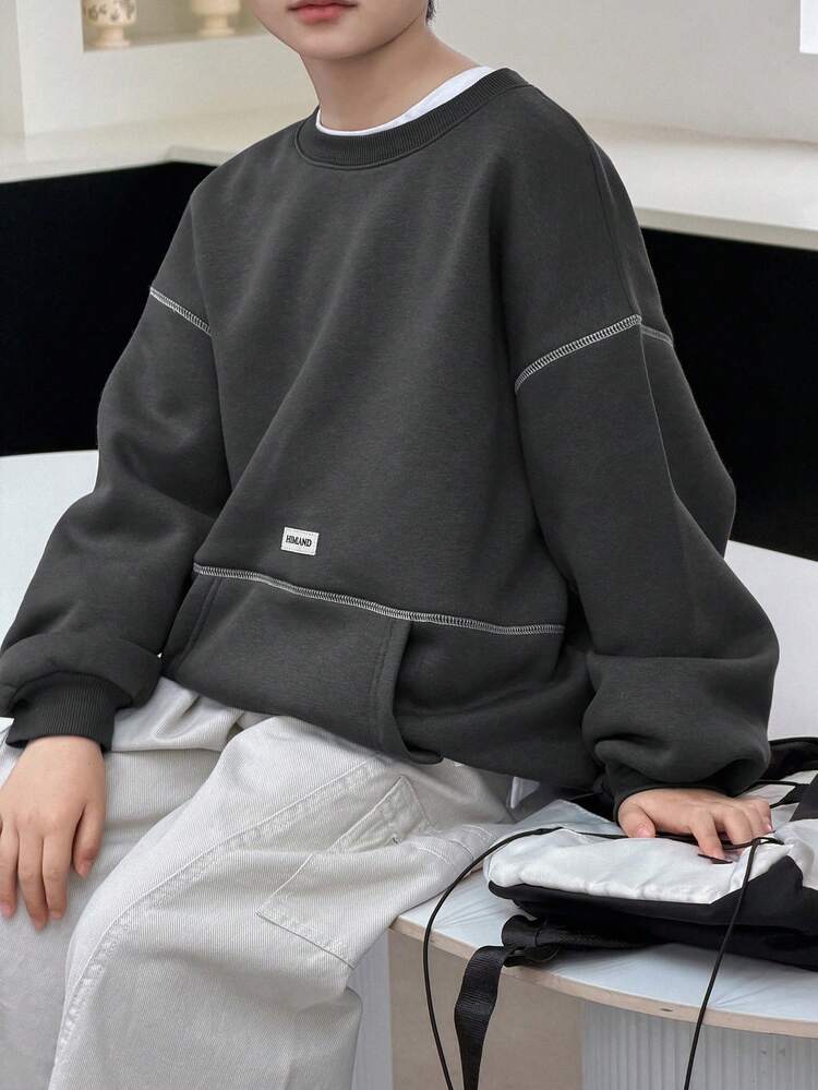 Tween Boy Letter Graphic Crew Neck Dropped Shoulder Loose Fit Sweatshirt Spring