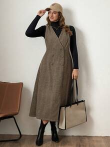 Zelara Jachetă midi kaki fără mâneci, cu talie elastică, toamnă/iarnă - cafea maro - Vizualizare 8