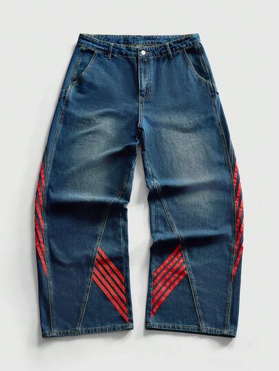 Street Life Men's Patchwork Contrast Color Casual Jeans With Pockets