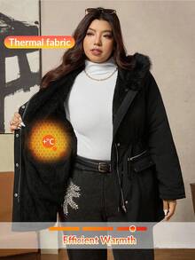 Zelara Plus Size Women Solid Color Long Sleeve Zipper Collar Faux Fur Hooded Casual Winter Jacket Women's Quilted Zipper Long Hooded Padded Jacket With Pockets, Warm And Comfortable,2025 New,Comfortable And Warm From The Cold,Plus Size Women Long Sleeve Pockets Casual Coat,Fall Women Clothes, Winter Clothes For Women,Vintage,Going Out Outfits,Fall Outfits,Winter For Women,Fall Clothes Plus Size, Office Outfits For Women,Fall Outfits For Women,Classy Outfits For Women,Women's Fall Clothes,Office,Old Money Style Women,Plus Size Women Long Sleeve Pockets Casual Hooded Coat,Quilted Coat,Zip Up,Women's Winter Clothes ,Christmas Women's Clothing,Suitable For Multiple Occasions Autumn Women'S Autumn And Winter Warm Coat With Fur Collar And Hood - Black - View 3