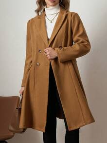 Zelara معطف صوفي مزدوج الصدر بياقة واسعة للمرأة ذات الحجم الكبير، خريف/شتاء - كاكي - مشاهدة 8