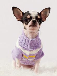 PETSIN 1pc Purple Striped Cute Pet Sweater Holiday Autumn/Winter Thick Warm Casual Pet Clothes - Mauve Purple - View 3