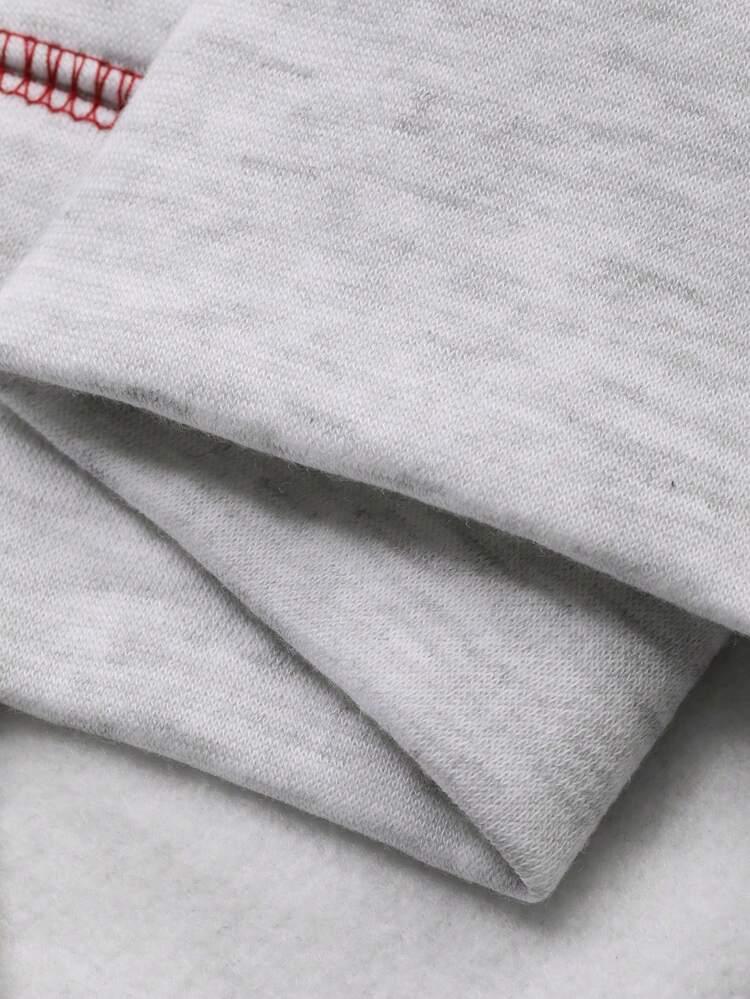 Men's Autumn/Winter Thermal-Lined Sweatsuit Set - Grey Pants With Red Contrast Stitching & Hoodie