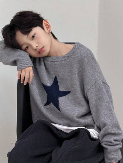 DAZY 男童宽松休闲图案针织毛衣，秋季