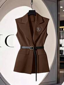 Franclia 优雅、独特、惊艳的黑色西装马甲外套 - 咖啡棕 - 查看 3