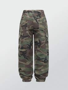 Coolqubz Denimly 男童时尚休闲迷彩牛仔裤，松紧腰带，带大口袋，宽松版型，水洗军绿色 - 軍綠色 - 查看 2