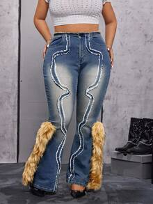 Jeanoix Quần Jeans Skinny Túi Viền Lông Giả Thời Trang Cỡ Lớn - Màu xanh lam - Xem 8