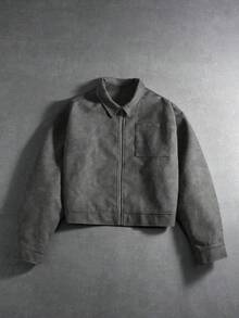 PAVTROS Manfinity Streetrush Men's Street-Style Popular INS Matching Men Jackets And Coats,Men's Casual Short Brown PU Leather Zip-Up Jacket, Autumn,Leather Jacket,Streetwear,Winter Jacket,Warm Winter Outfits, Christmas Outfits,Boy Friend Gifts Mens Cropped Jacket Work Jacket Cropped Men Jacket Cropped Zip Up Men Jacket Grey Jacket - Grey - View 1