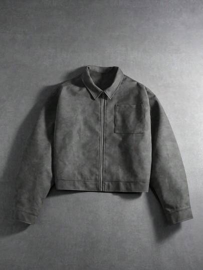  PAVTROS Manfinity Streetrush 男士街头风流行INS风男士夹克外套，男士休闲短款棕色PU皮拉链夹克，秋季，皮夹克，街头服饰，冬季夹克，保暖冬季服装，圣诞节服装，男友礼物