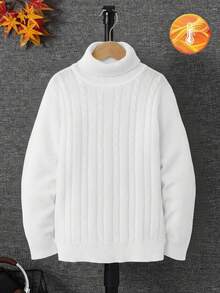 SHEIN Tween Pojkar Avslappnad Vardags Mångsidig Bekväm Höghalsad Långärmad Pullover - Vitt - Visa 3