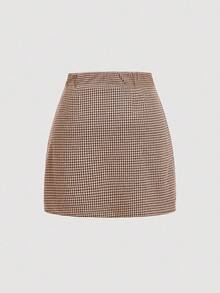 SHEIN MOD 大码女式休闲商务通勤百搭简约A字裙 - 棕色 - 查看 3