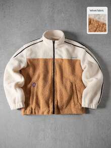 PAVTROS 男士休闲宽松拉链立领夹克男士羊毛夹克泰迪夹克拉链羊毛夹克男士拉链夹克羊毛夹克，秋冬 - 彩色 - 查看 1