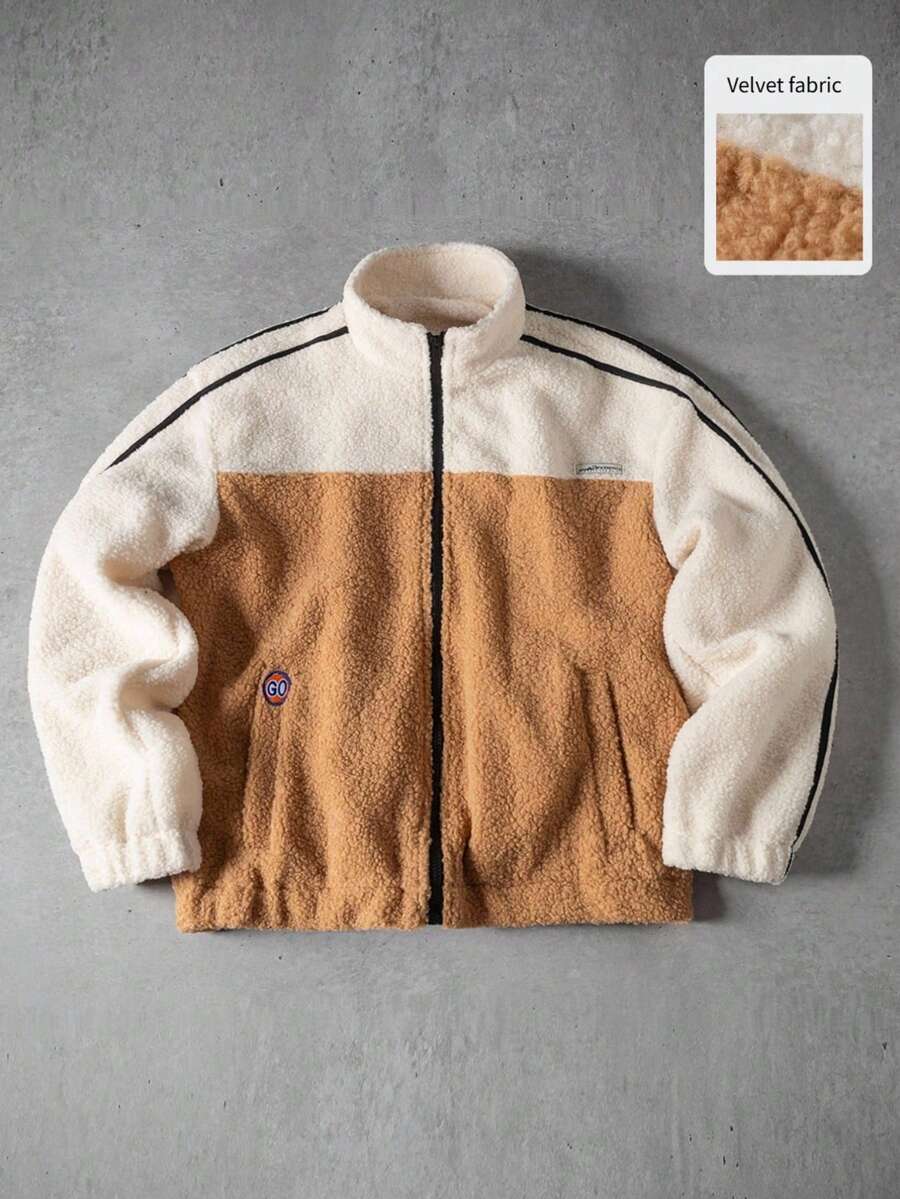 PAVTROS 男士休闲宽松拉链立领夹克男士羊毛夹克泰迪夹克拉链羊毛夹克男士拉链夹克羊毛夹克，秋冬 - 彩色 - 查看 1