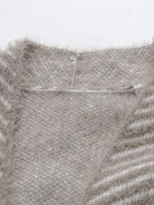 Chiquease Contrast Stripe Pattern Casual Versatile Long Sleeve Cardigan - Khaki - View 7