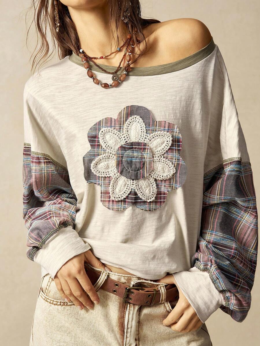 Bohemela Áo cánh dài tay cổ tròn dệt kim màu trơn đơn giản cho nữ - Màu be - Xem 1