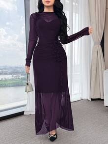 Feyla Elegant Women's Dress With 3D Ruffle Hem - Purple - View 2