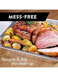 10 个带盖重型铝箔烤盘，64 盎司大容量，可重复使用且易于清洁，适用于烤箱、烘焙、盛放食物、食品运输，带盖设计，可重复使用炊具，铝箔托盘，烤火鸡，烤牛排，午餐盒，储物盒，万圣节晚宴，圣诞晚宴，户外烧烤餐具，美食展示餐具，自助餐盘 - 銀色 - 查看 6