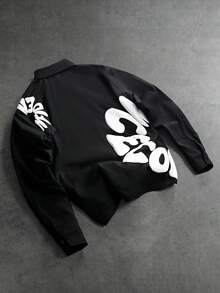 Manfinity EMRG Áo sơ mi dài tay in chữ có khóa kéo tiện dụng cho nam - màu đen - Xem 3