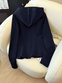 SHEIN Franclia 女士休闲拉链卫衣，收腰设计，秋季款 - 藏蓝色 - 查看 2