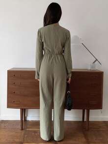 Elyressa 女士纯色圆领修身优雅长袖连体裤 - 綠色 - 查看 2