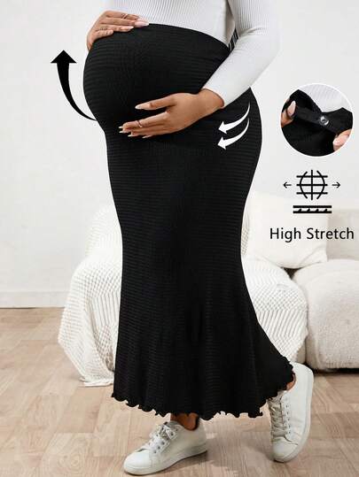 SHEIN Fall Clothes,Autumn Clothes,Materity Autumn Clothes Maternity   Maternity Plus Size Solid Color Adjustable Waist Mermaid Hem Skirt Sexy Maternity Dress Pregnant Dress Maternity Two Piece Sets Curve Maternity Clothes Maternity Dress High Stretch Maternity
