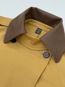 Lumivelle Manteau/veste longue/trench-coat élégant à double boutonnage avec patchwork col châle pour femmes - Multicolore - Voir 12