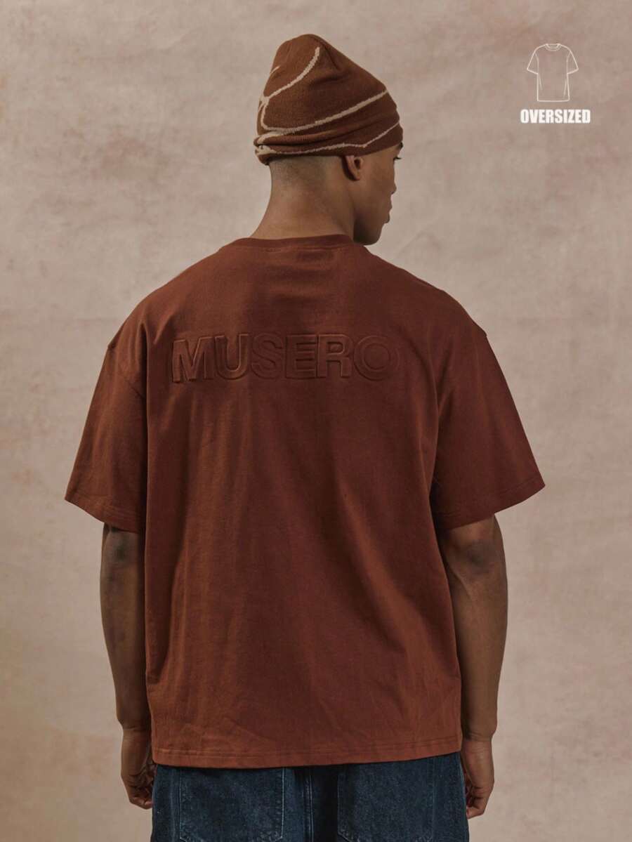 Musero Áo thun cổ tròn tay ngắn, in họa tiết 3D nổi bật ở mặt sau, dáng rộng, thích hợp cho mùa Xuân Hè. - màu nâu - Xem 1