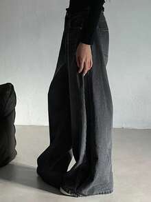 DAZY Women's Distressed Wide Leg Casual Jeans Y2k - Dark Grey - View 5