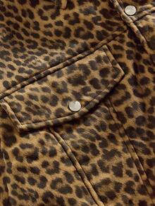 ROMWE MEN Street Life Men's Leopard Print Long Sleeve Casual Loose Fit Jacket - Brown - View 5