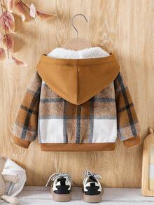 Vintaside Kids Baby Boy Patch Letter Graphic Thermal Lined Casual Hoodie Jacket, Autumn/Winter - Camel - View 2