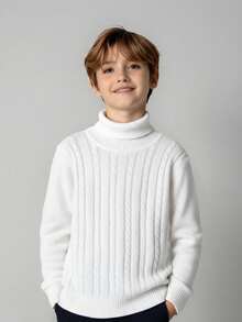SHEIN Tween Pojkar Avslappnad Vardags Mångsidig Bekväm Höghalsad Långärmad Pullover - Vitt - Visa 7