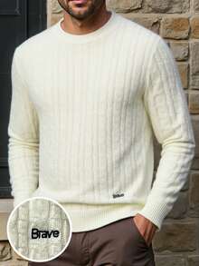 Airaco 男士白色绞花针织毛衣，圣诞节，长袖上衣 - 白色 - 查看 1