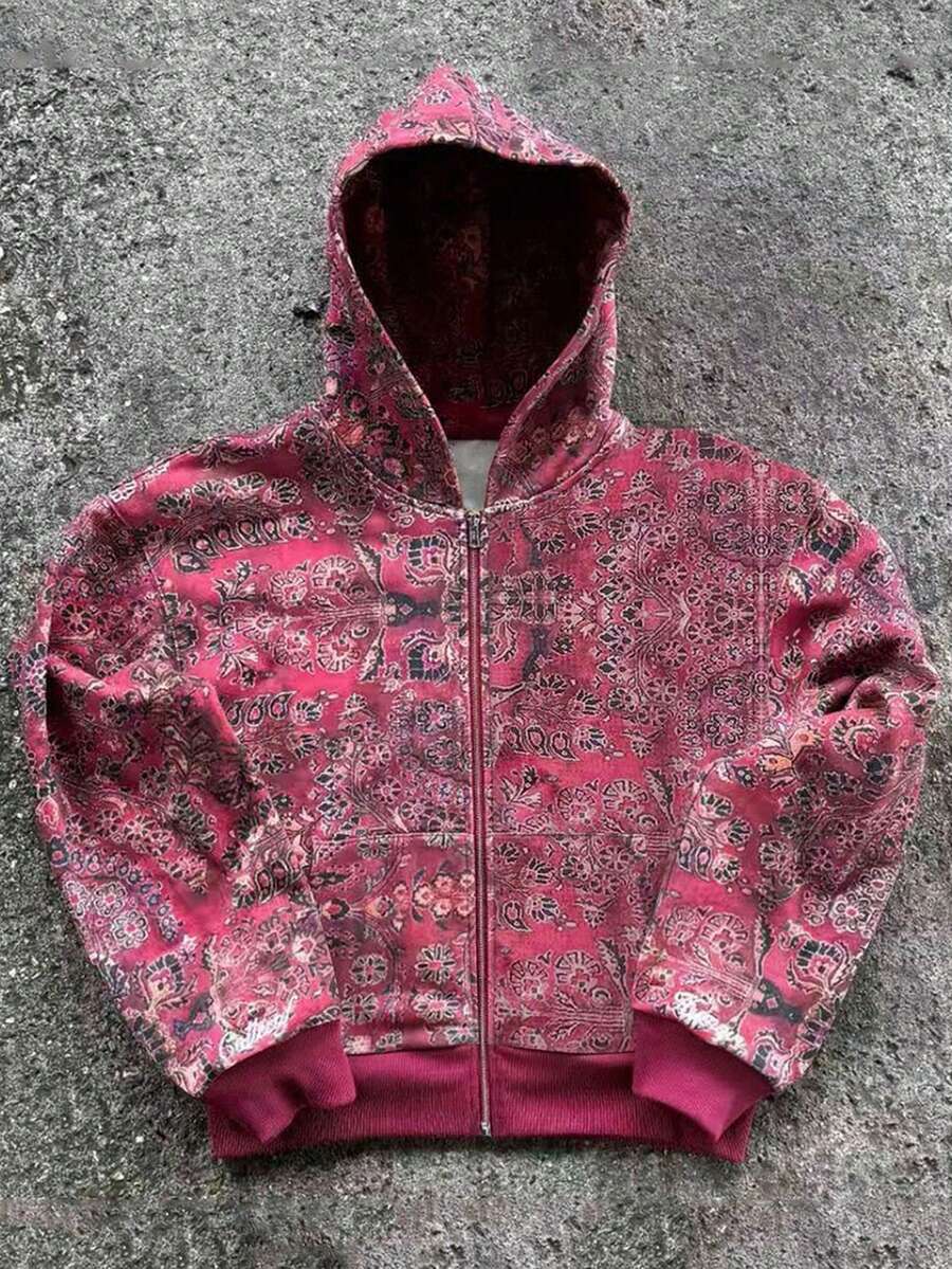 Manfinity Men's Casual All-Over Print Hoodie Sweatshirt, Autumn/Winter, Long Sleeve Top - Multicolor - View 1